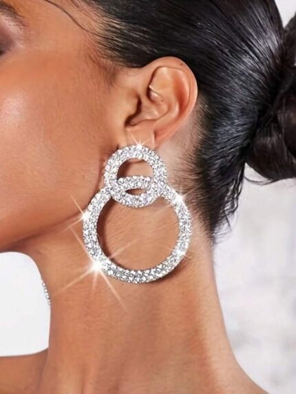 Double Circle Rhinestone Hoop Earrings