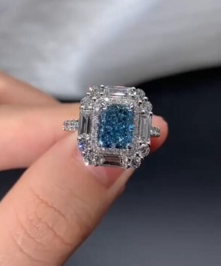 2-Carat Blue Lab-Grown Diamond Ring