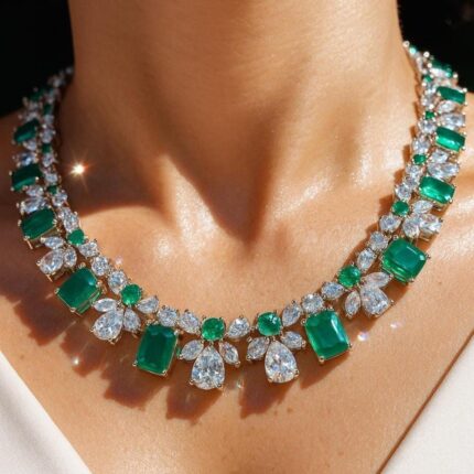 Emerald and Cubic Zirconia Necklace