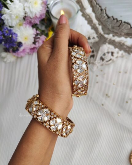 D&J Regal Floral Polki Diamond Bangles