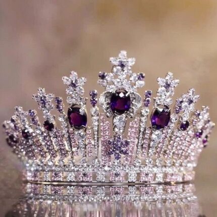 D&J Purple Crystal Diamond-Style Pageant Tiara – Luxury Royal Crown