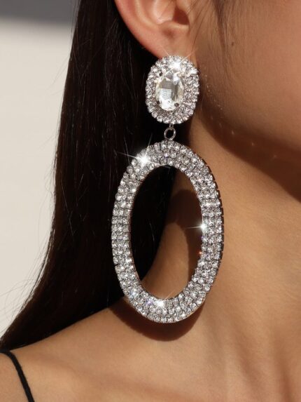 Rhinestone Oval Drop Earrings