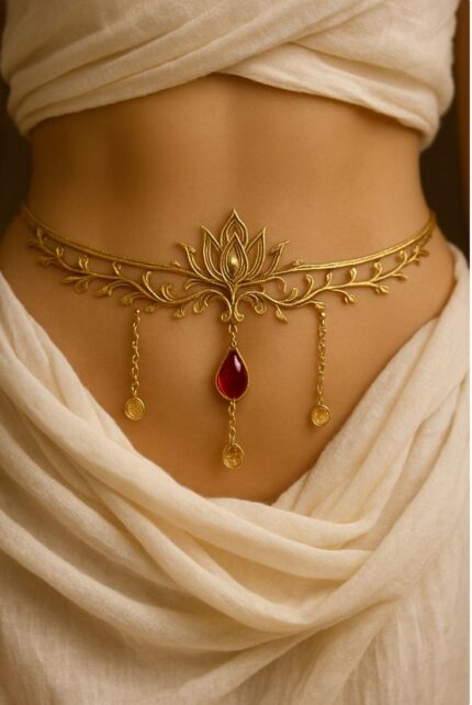 Royal Lotus Kamarbandh Waist Chain with Ruby Accent