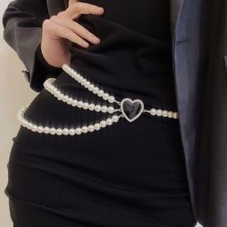 Midnight Pearl Heart Waist Chain
