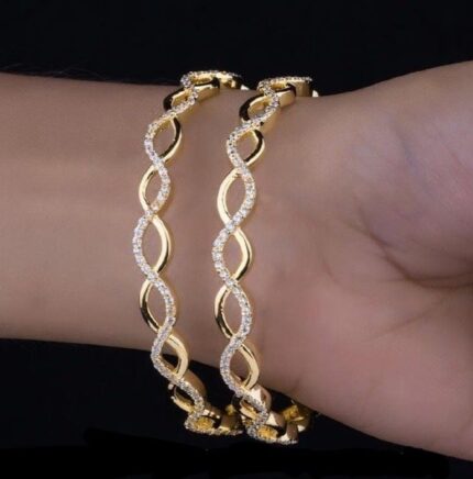 D&J Infinity Wave Diamond Gold Bangles (Pair)