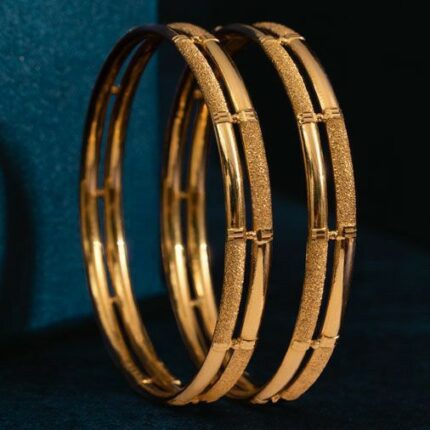 D&J Textured Elegance Gold Bangles (Pair)
