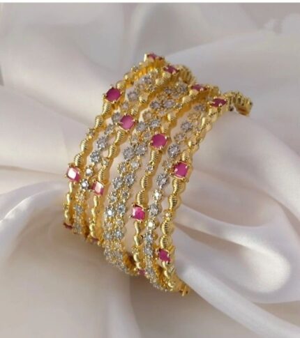 D&J Royal Ruby Cascade Diamond Bangles – Multi-Row Diamond & Ruby Luxury Design