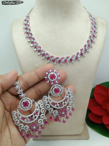 D&J Diamonds & Jewels Ruby Radiance Silver Diamond Jewellery Set