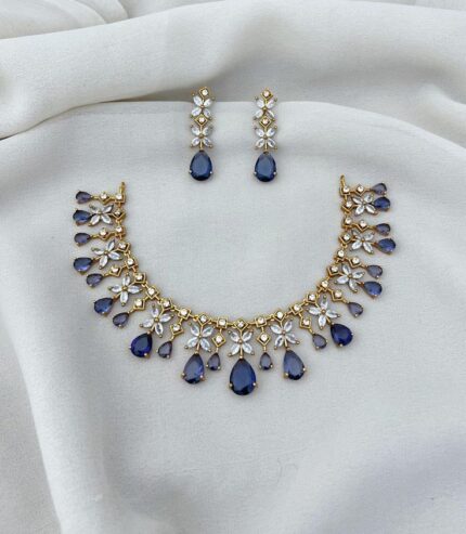 Royal Blue Teardrop Floral Diamond Necklace Set – D&J Diamonds & Jewels