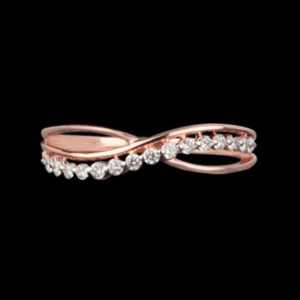 D&J Rose Gold Infinity Sparkle Ring – Minimalist Pave Crystal Twist Band for Women