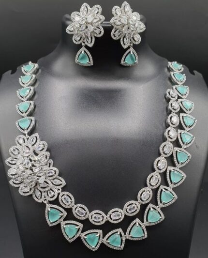 D&J Diamonds & Jewels Aqua Royale Floral Statement Necklace Set