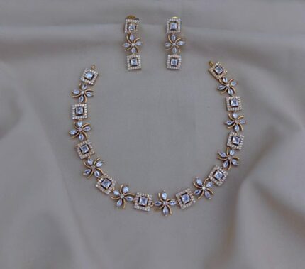Geometric Floral Diamond Necklace Set with Square Halo Design – D&J Diamonds & Jewels