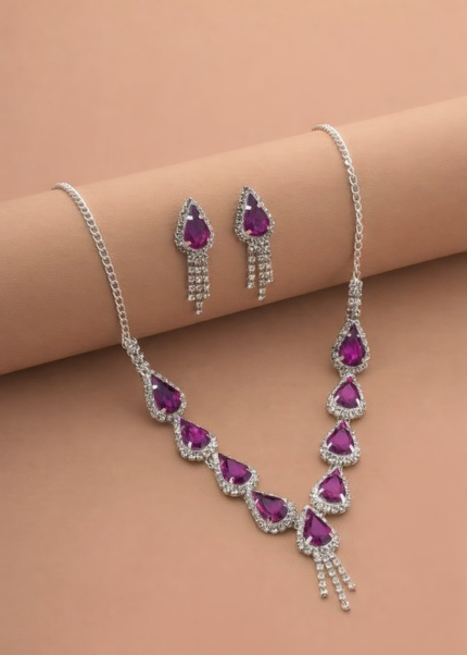 Royal Amethyst Teardrop Diamond Necklace & Earrings Set
