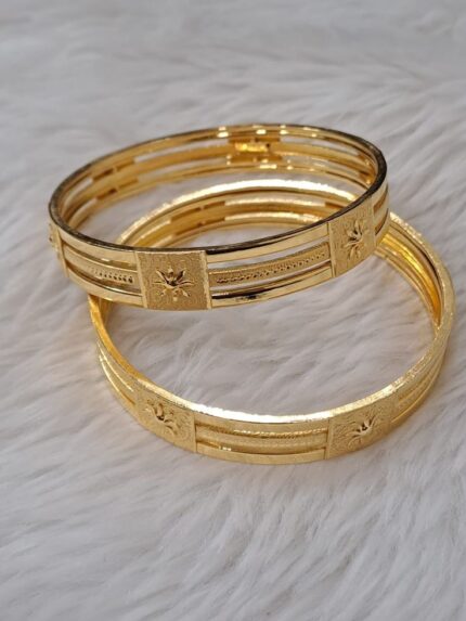 D&J Diamonds & Jewels Classic Engraved Gold Plated Bangles Set for Women – Minimalist Wedding & Formal Wear