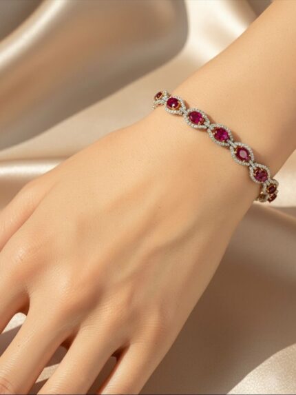 D&J Rosé Royale Ruby & Diamond Halo Link Bracelet