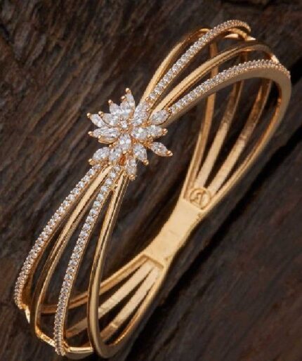 D&J Golden Radiance Floral Crystal Cuff Bracelet