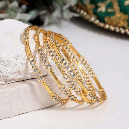 D&J Diamonds & Jewels Elegant Open-Link Two-Tone Gold Plated Bangles Set for Women – Luxury Bridal & Festive Wear
